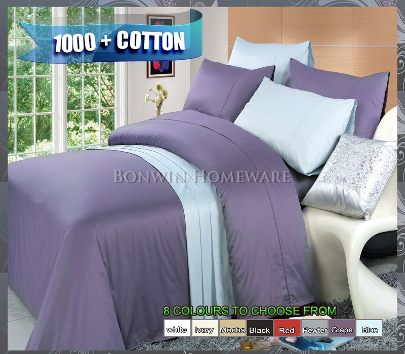 SB/DB/QB/KB/SK 1000TC Egyptian Cotton Quilt/Doona/Duvet Cover Set Black